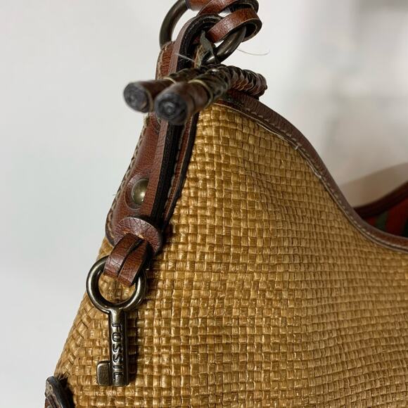 Fossil Woven Bag Handbag Tan Brown Classic - Picture 3 of 9